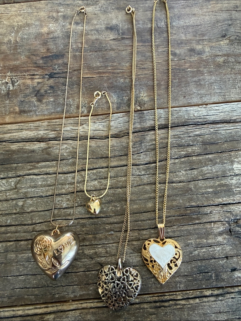 Gold Heart Pendant Necklace and bracelet bundle- Women Jewelry